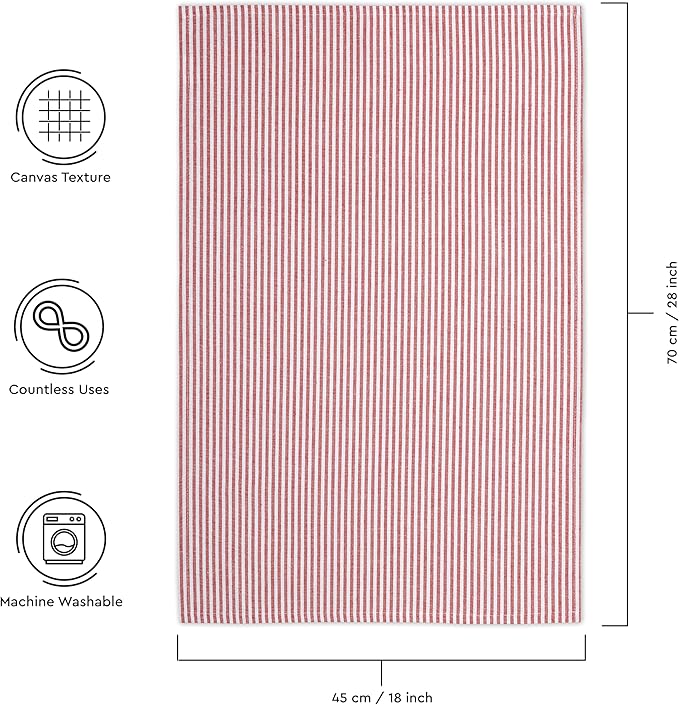 Encasa XO Cotton Kitchen Towel Set | Hand and Tea Cloth for Cleaning & Quick Drying, X-Large 28"x18" (Pack of 4) Highly Absorbent - Ticking Red