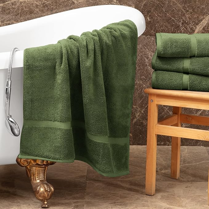 Towel Bazaar Premium Cotton Super Soft and Absorbent Turkish Towels (4-Piece Extra Large Bath Towels, Moss)