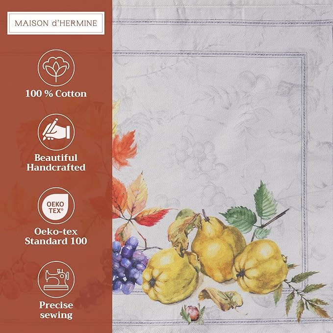 Maison d' Hermine Placemats Set of 4 100% Cotton Washable Cloth Place Mats, Reusable Table Mats for Thanksgiving Christmas Decorations Kitchen Dining Party Wedding (Fruit D'Hiver, 13" x 19")