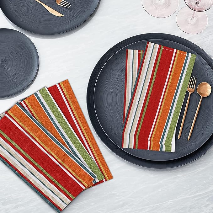 Ruvanti Cloth Napkins Set of 6, 18x18 Inches, 100% Cotton, Washable, Soft & Absorbent, Perfect for Wedding, Christmas, ‎Thanksgiving Dinners - Multi Stripes