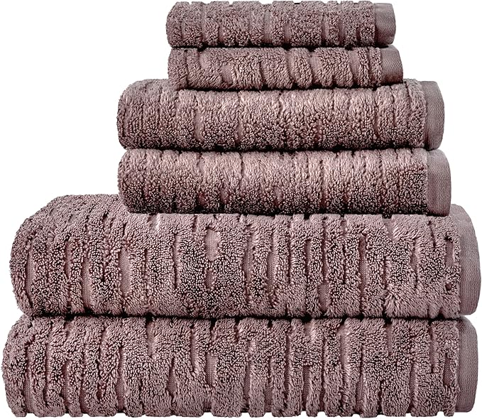 SKL Home CloudSoft 100% Cotton Luxury 6-Piece Towel Set, 600 GSM, Ultra Plush & Absorbent - 2 Bath Towels, 2 Hand Towels, 2 Washcloths, Soft Plum