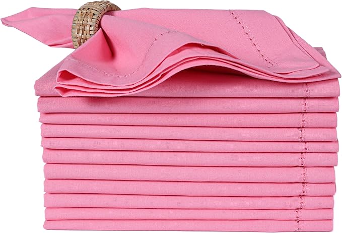 ALPHA Living HOME Cotton Cloth Napkins Set of 12, 18x18 Cotton Napkin Cloth Washable, Soft, Reusable Napkins for Wedding, Parties, Christmas, Thanksgiving, Everyday Use (Sherbet)