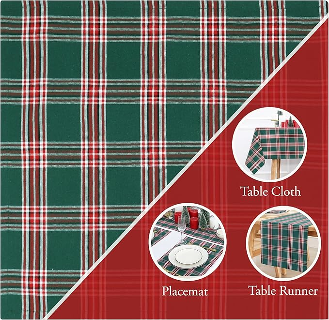 PurpleEssences Tartan Plaid Cloth Napkins - Mitered Corners - Spring Easter Summer - Scottish Check Dinner Napkin - Set of 12-100% Cotton - 18x18 Inch - Reusable Washable - Green