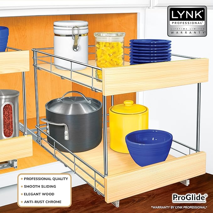 LYNK PROFESSIONAL® SELECT™ Pull Out Cabinet Organizer - 14" x 21" - Slide Out Cabinet Organizer for Kitchens - Sliding Shelves - Pull Out Drawer, Pots and Pans Storage - Lifetime Ltd Warranty - 2 Tier