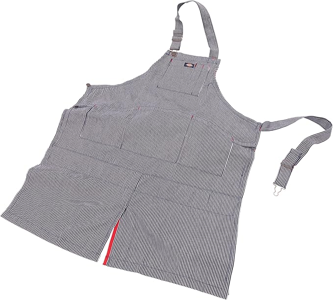 Dickies 6-Pocket Chef and Shop Work Apron, Durable Cotton Canvas, Fully Adjustable Straps, Leg Split, Machine Washable, Blue and White Hickory Stripe