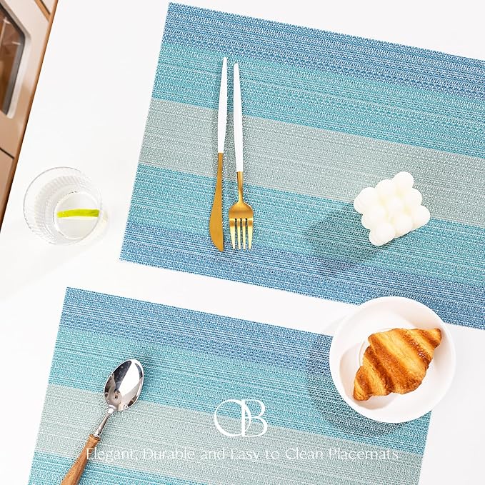 Placemats Set of 6 - Easy Clean Woven Vinyl Placemats for Dining Table, Indoor/Outdoor Place Mats, Washable PVC Table Mats（Ocean Geode）