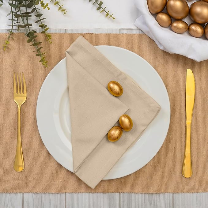 Blue Needles Solid Cloth Napkins Set of 6 Beige 100% Cotton Dinner Napkins 18x18 inches - Spring Summer Easter - Soft, Reusable, Absorbent & Washable Linen, Ideal for Events Parties & Everyday Use