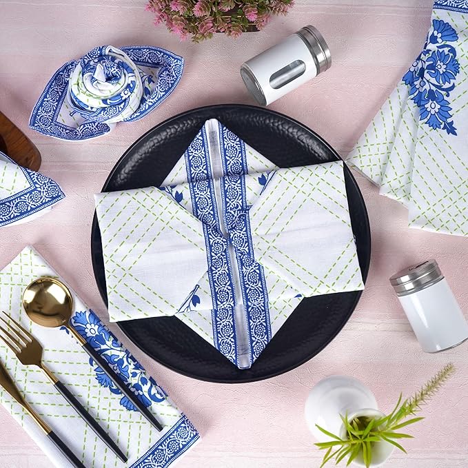 FINGERCRAFT Cloth Napkins, Set of 4 Cotton Linen Blend Printed Dinner Napkins Cloth Mitered Corner Perfect for Parties Dinners Weddings Cocktail Christmas Easter 20x20 Mesh Banquet