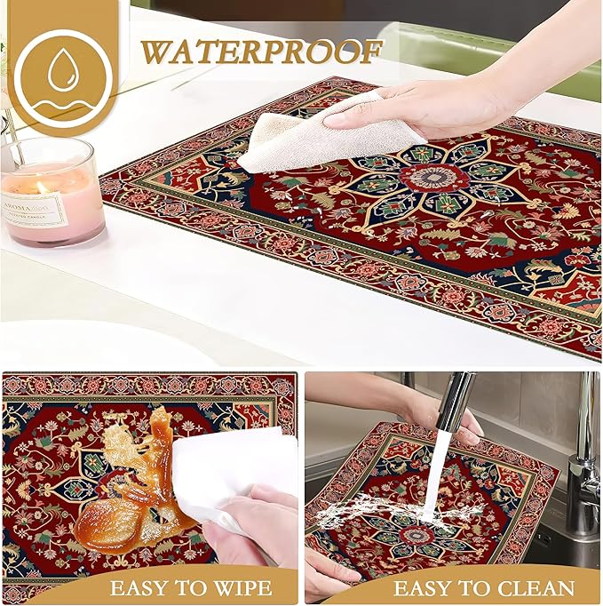 Boho Placemats,Persian Original Tribal Table Mats Set of 6,12x18 Inch,Waterproof Oil-Proof Washable and Reusable Linen placemats Holiday Party Kitchen Table Decorations