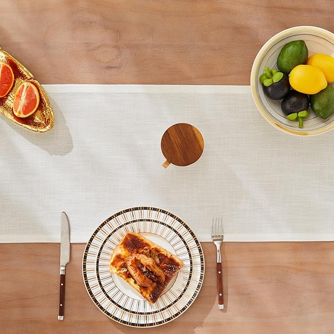 ZeeMart Rustic Cotton Linen Table Runner, 13x60 Inches Off White, Farmhouse Style Ivory Table Runners 60 Inches Long, Washable Kitchen Dining Table Decoration for Home Party Decor