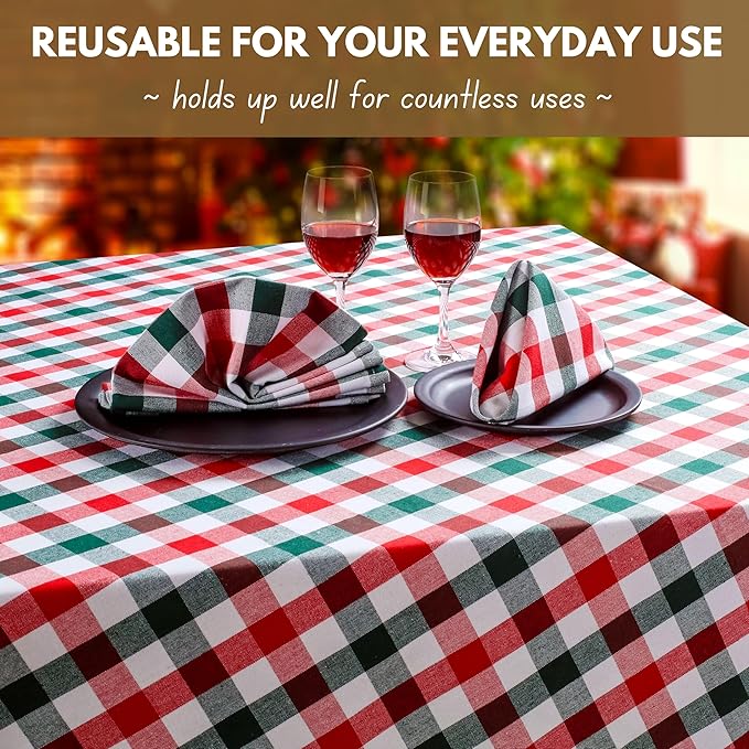 Native Fab Checked Cloth Napkins Set of 12-100% Cotton, 16x16 inch, Soft & Durable, Machine Washable, Reusable Dinner Napkins for Dining, Holiday, Party, Gingham Design - Red, White, Olive Green