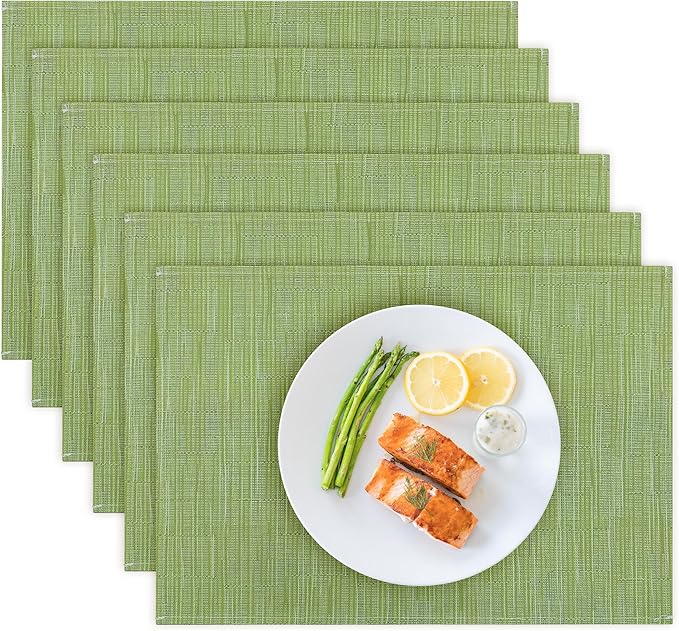 Bloss Placemats Set of 4 Green, Table Mats Set of 4, Linen Woven Placemats for Kitchen Table Indoor/Outdoor, 12" x 18" Washable Place Mats