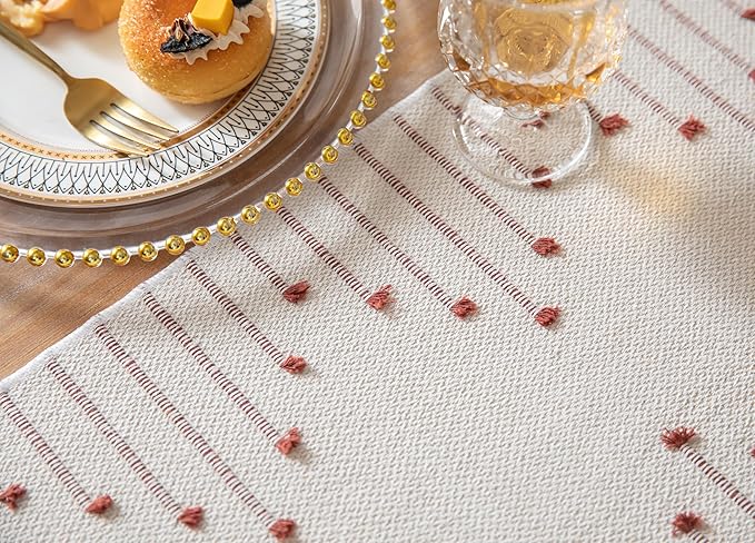 Boho Table Runner 13 x 72 Inch Long Natural Cotton Woven Runner with Tassels for Fall Home Dining Table décor, for Modern Farmhouse Decor Coffee Table Runner, Rust and Beige