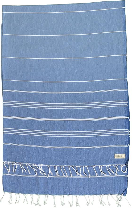 Bersuse Towels Anatolia XL Beach Blanket Throw Blanket Turkish Towel 100% Cotton Extra-Large Quick-Dry Lightweight Premium Peshtemal Towel - 61x82 Inches, Grey Blue (Set of 3)