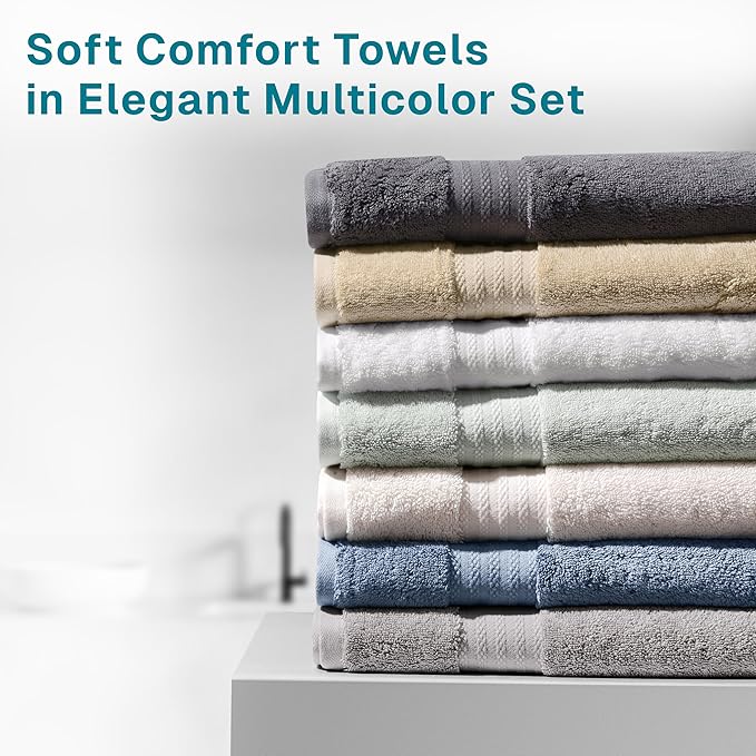 Fabdreams 100% Organic Cotton Bath Towel Set of 6 700 GSM Hotel Premium Plush Absorbent Soft Durable Skin-Friendly Spa Quality Bathroom Comfort with 2 Bath 2 Hand Towels and 2 Wash Cloths Dark Grey