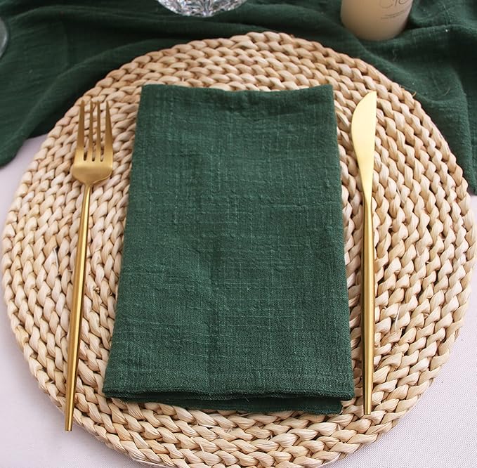Dinner Cloth Napkins Set of 6,Gauze Napkins 100% Natural Soft Cotton,Washable Spring Cloth Napkins for Wedding Easter Bridal Shower,40 * 40cm (16 * 16 inches),(Dark Green)