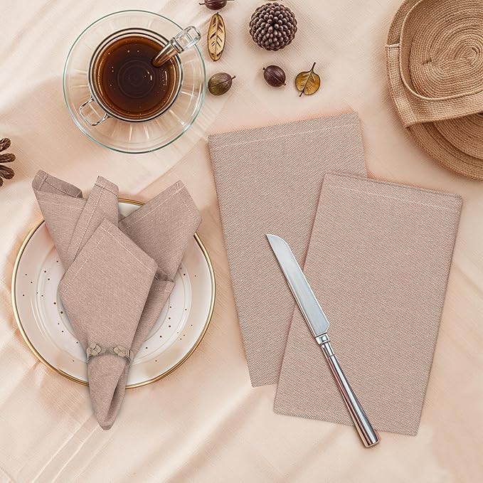 Ruvanti Cloth Napkins Set of 12, 18x18 Reusable Napkins Cloth Washable, Soft & Durable Table Napkin, Poly Cotton Fabric Dinner Napkins for Parties, Christmas, Thanksgiving, Weddings - Sand