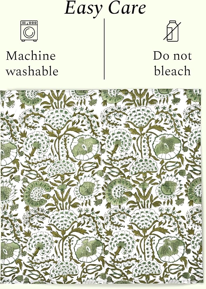 CPC Agate Green Indian Block Print Cotton Cloth Napkins Set of 4, 18x18 Reusable Everyday Napkins, Soft, Absorbent, Floral Dinner Napkin, Holiday, Party Gift, Spring,Mother's Day