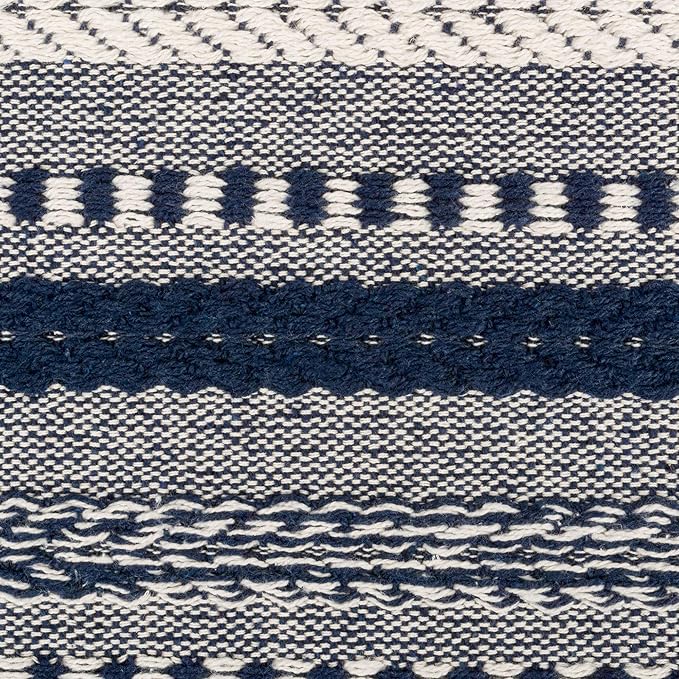 DII Farmhouse Braided Stripe Table Runner Collection, 15x72 (15x77, Fringe Included), Navy Blue