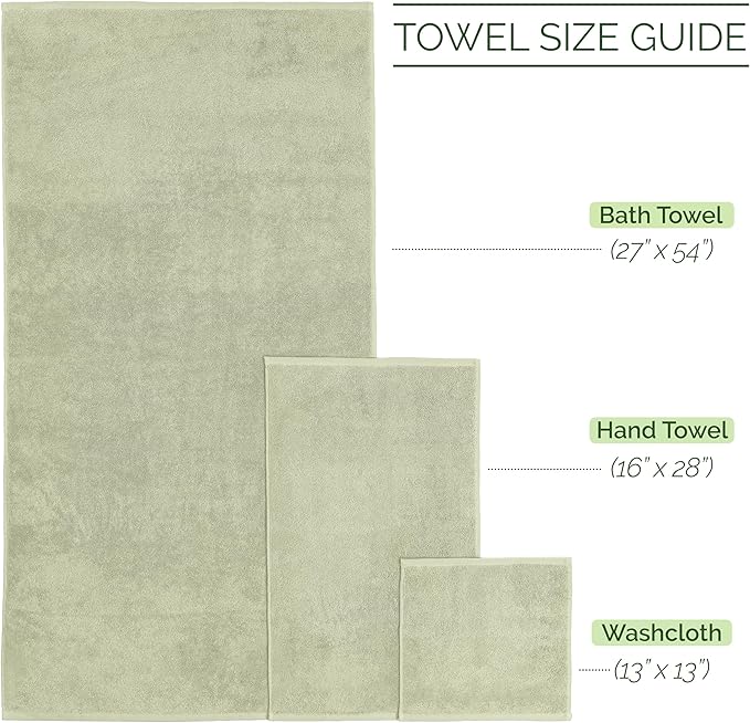 Elegant Comfort Luxury 6-Piece 100% Turkish Cotton Jacquard Braided Textured Premium Hotel Quality Towel Set– Soft and Absorbent, Includes 2 Bath Towels, 2 Hand Towels and 2 Washcloths, Jade Green