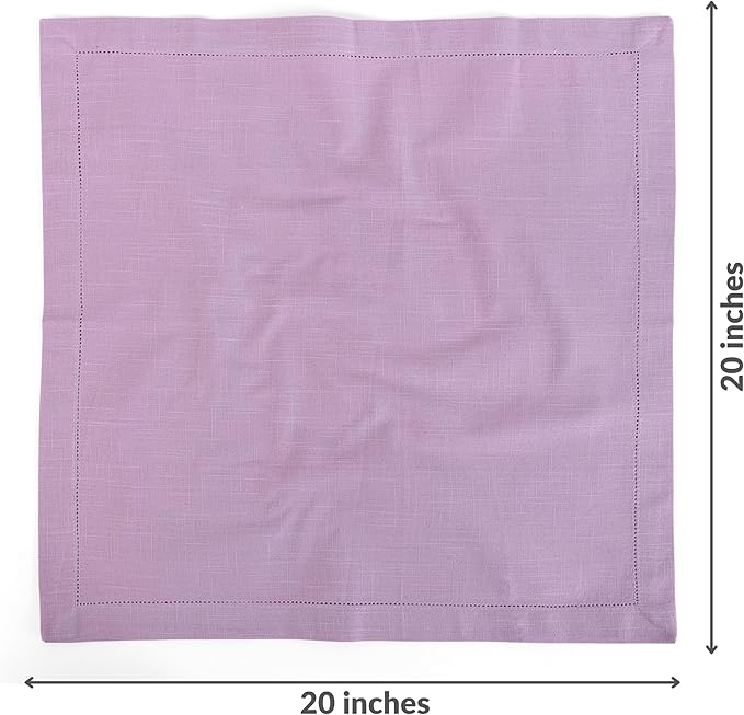 FINGERCRAFT Cloth Napkin Hemstitched 20x20 Inch Generous Picot Hem, Mitred Corner, Everyday Use Premium Quality High GSM and Good Absorbency Set of 12 Easter Color Lavender