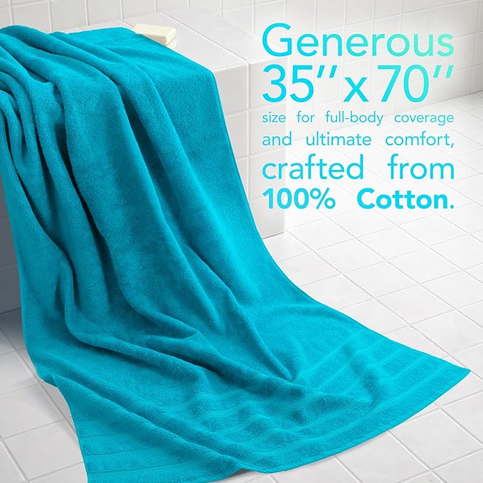 American Soft Linen 35x70 Jumbo Large Bath Towel, 600 GSM 100% Cotton Turkish Bath Sheet, Oversized Luxury Bath Towel for Bathroom Beach and Pool, Aqua Blue