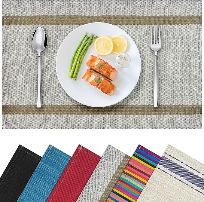Beige Placemats Set of 4, 12x18 Inch Heat-Resistant Washable Easy to Clean Place Mats, Faux Linen Cloth Table Mats Suitable for Indoor/Outdoor Parties & Kitchen Decor (Beige)