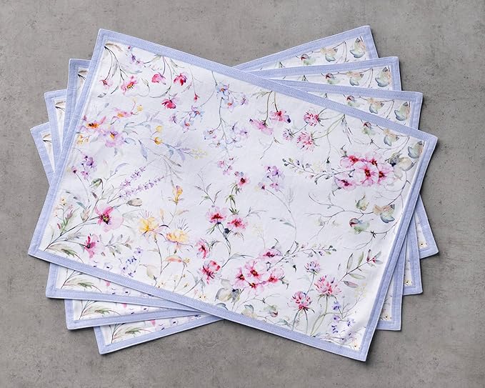 Maison d' Hermine Placemats Set of 4 100% Cotton Washable Cloth Place Mats Reusable Table Mats for Kitchen Dining Party Wedding Gifts for Mothers Day Spring/Summer (Summer Floral, 13" x 19")