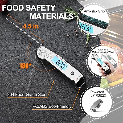 Atogou Meat Thermometer, Professional Food Thermometer, <1 Sec Instant Read, ±0.5℉ Accuracy, Thermocouple Sensor, Waterproof Digital Thermometer for Cooking, BBQ, Grill, Him Dad Birthday Gifts, Silver