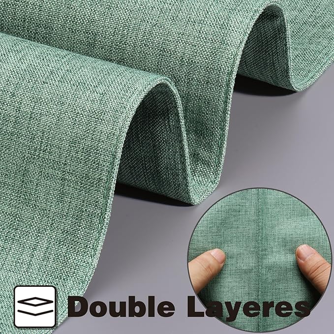 Linen Cloth Double Layers Placemats, Cotton Woven Placemats Set of 6, Kitchen Table Farmhouse Decor Heat Resistant Table Mats, Outdoor Indoor Square Fabric Place Mats Can be Washable (Light Green)