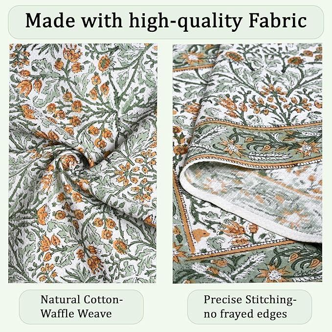 Ridhi Goldenrod Yellow Hand Block Print Waffle Kitchen Towel Set of 3-16 x28 Ultra Absorbent Quick Dry 100% Cotton Dish Towels Lightweight Reusable Sustainable Tea Towels for Cleaning and Drying