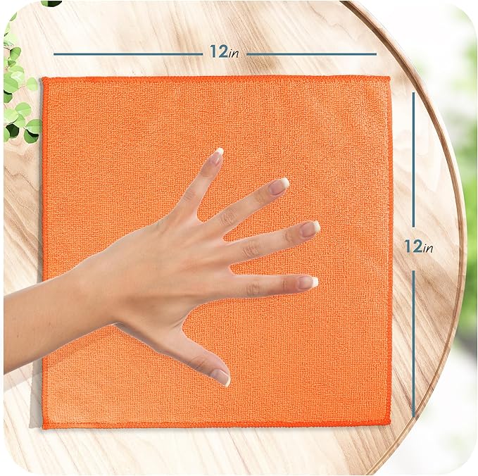 Hearth & Harbor Microfiber Cleaning Cloths - 144 Pack Washcloths, Orange Cleaning Rags, Reusable Towels, Lint Free