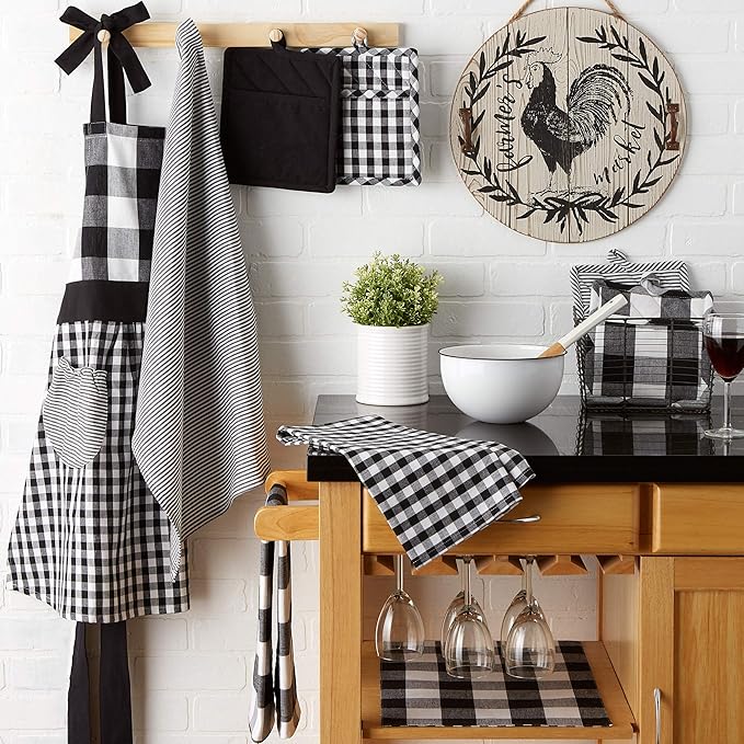 DII Gingham Check Kitchen Collection, Black, Potholder Set