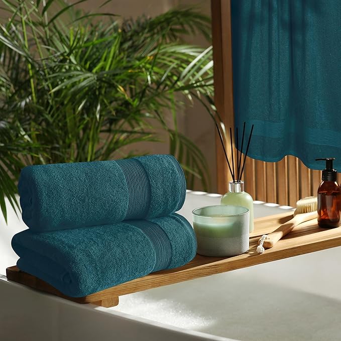 Belizzi Home 4 Pack Bath Towel Set 27x54, 100% Ring Spun Cotton, Ultra Soft Highly Absorbent Machine Washable Hotel Spa Quality Bath Towels for Bathroom, 4 Bath Towels Teal