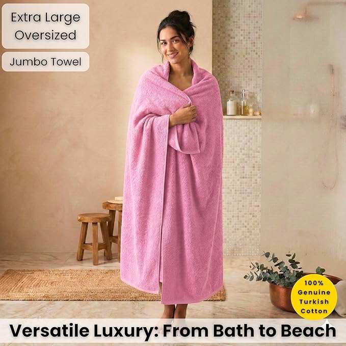 SALBAKOS Luxury 100% Turkish Cotton Bath Sheets 40x80 in Oversized Extra Large Bath Towels Pink Thick Soft Absorbent Turkish Towel for Spa Beach (Pack of 1, Rose, Jumbo Bath Sheet)