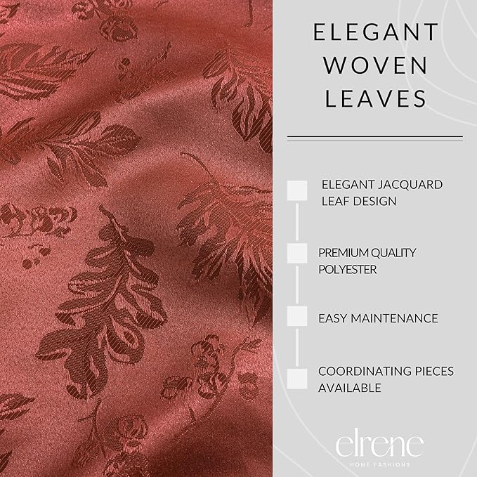 Elrene Home Fashions Elegant Woven Leaves Jacquard Damask Wrinkle Resistant Tablecloth, 60" x 144", Oblong, Spice Red
