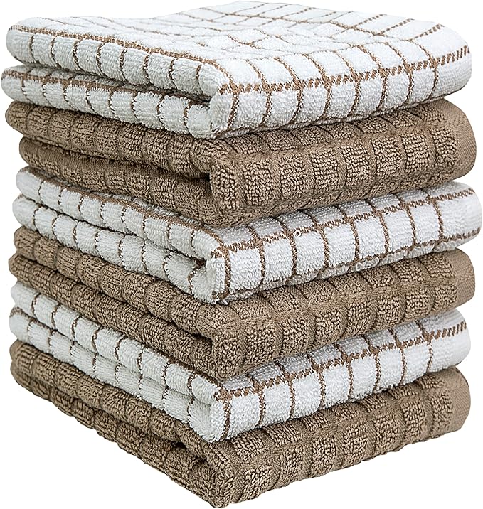 Bumble Kitchen Towels (6 Pack) | 16" x 28" | 100% Cotton Dish Towels for Kitchen | 380 GSM | Soft, Highly Absorbent & Durable Dish Towels with Hanging Loop | Tan