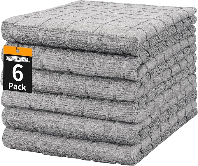 Microfiber Hand Bath Towels, 6 Pack 25''*15'' Grey Bathroom Hand Towels, All-Purpose Quick Dry Lint Free Soft Absorbent Checkered Washcloth Fingertip Towels Bulk for Travel Gym Hotel