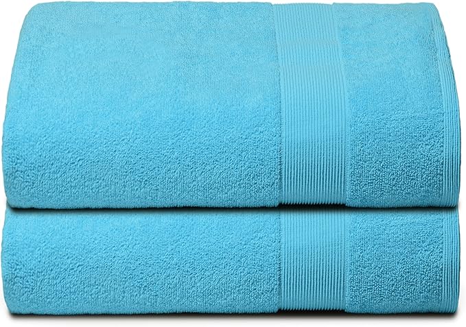 Belizzi Home Premium Cotton Oversized 2 Pack Bath Sheet 35x70-100% Pure Cotton - Ideal for Everyday use - Ultra Soft & Highly Absorbent - Machine Washable - Turquoise Blue
