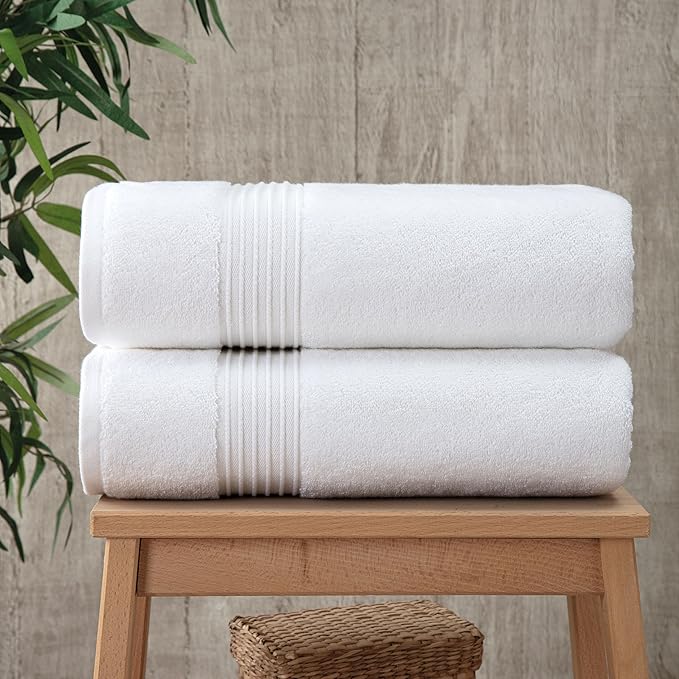 Milara Turkish Super-Plush Bath Towels Set 2-Piece | Premium Cotton Bath Towel Set Absorbent, Durable with Hanging Loops | White Color Turkish Bath Towels, (27 x 54 Inches)