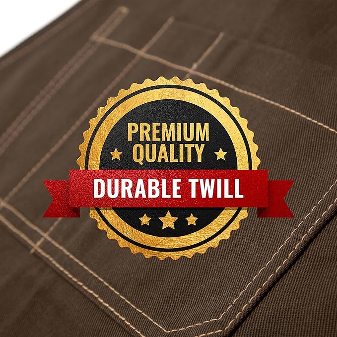 Under NY Sky Essential Chocolate Brown Apron – Cross-Back with Durable Twill and Leather Reinforcement, Adjustable for Men and Women – Pro Chef, Tattoo Artist, Baker, Barista, Bartender, Server Aprons