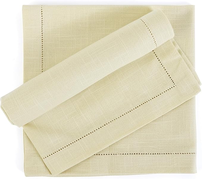 FINGERCRAFT Cloth Napkins, Hemstitched Napkins Cloth, 20 x 20 Inch Generous Picot Hem and Mitered Corner, Everyday Use Premium Quality Perfect for Parties Dinners Weddings Cocktail Set of 6 Beige