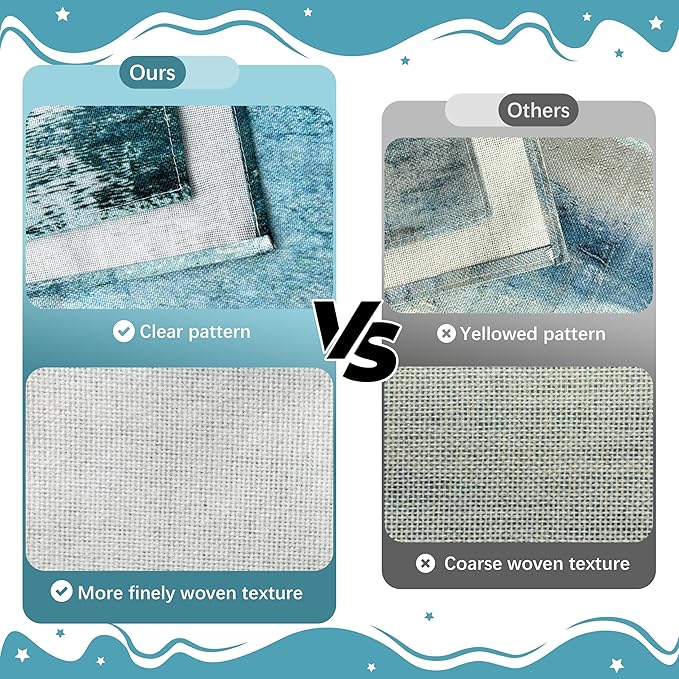 Teal and Gray Table Runner and Placemats Set of 6 Farmhouse Washable Linen Place Mats Rustic Abstract Art Table Decor for Kitchen Dining Coffee Outdoor Party(Teal and Gray, 13"x71"+12"x18")