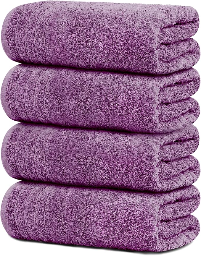 Tens Towels Pack of 4 Extra Large Bath Towels 30 x 60 Inches, 100% Cotton, Larger & Lighter Weight, Quicker to Dry, Super Soft and Absorbent, Perfect for Bathroom, Purple