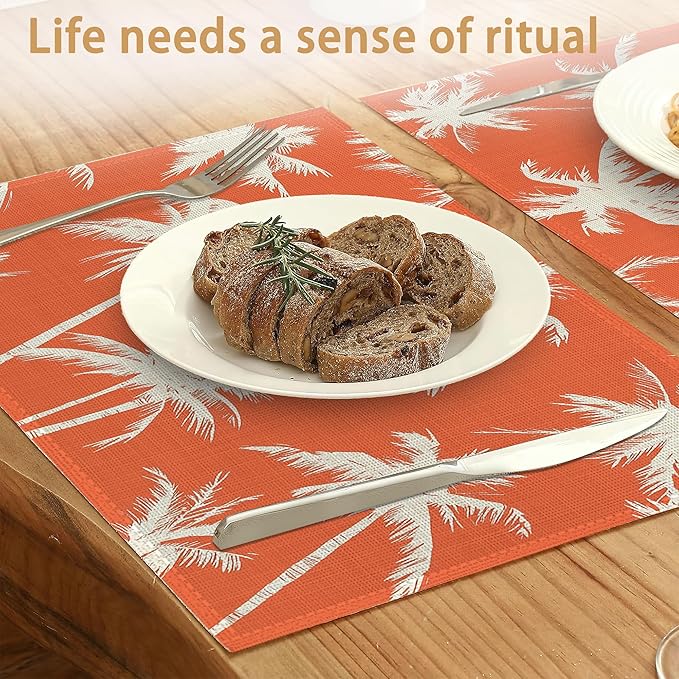 Placemats12x18 Inch,Tropical Tree Placemats,Palm Trees Kitchen Dining Coffee Table Mats Set of 6 for Home Indoor Outdoor Party