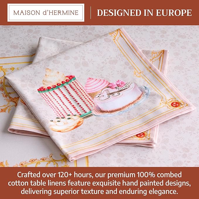 Maison d' Hermine Napkins 100% Combed Cotton Premium Set of 4 Decorative Cloth Napkin Washable Dinner Napkins for Holiday, Dinner, Wedding, Restaurant & Dining - Pastries (20”x20”)