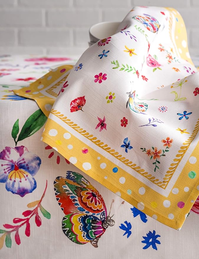 Maison d' Hermine Cloth Napkins Set of 4 100% Cotton Everyday Reusable Square Napkins Cloth Washable Dinner Wedding Gifts for Mothers Day Spring/Summer (Happy Florals - Sweety, 20" x 20")