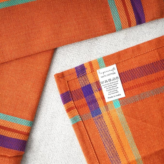 FINGERCRAFT Cloth Napkins, Everyday Use, Premium Quality High GSM Woven Cotton, Set of 12, 20X20 Inch Oversized Napkins Cloth Mitered Corners, Soft, Durable Hotel Quality Orange Multi