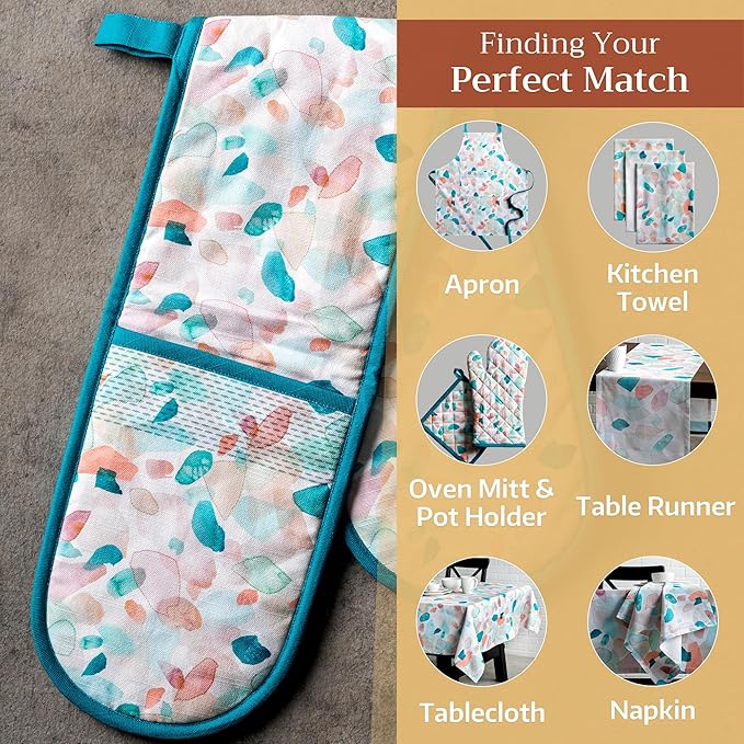 Maison d' Hermine Double Oven Mitts 100% Cotton 7"x35" Double Oven Mitt Heat Resistant BBQ Cooking Gloves with Loop Baking Grilling Gifts for Mothers Day Spring Summer (Summer Picnic)