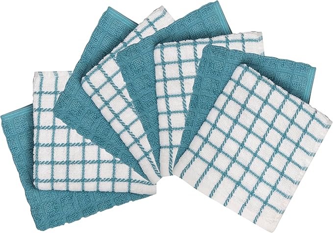 Bumble Dish Cloths (8 Pack) | 12" x 12" | 100% Cotton Kitchen Towels | 405 GSM | Soft, Highly Absorbent & Durable Dish Towels for Kitchen | Aqua